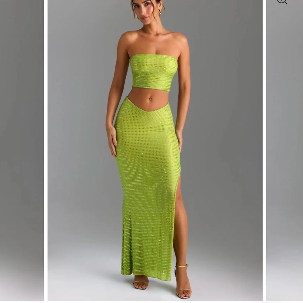 Oh Polly Strapless Lime Sequin Dress - Picture 3 of 3